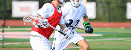 Players Practice Lacrosse in a Game Simulation