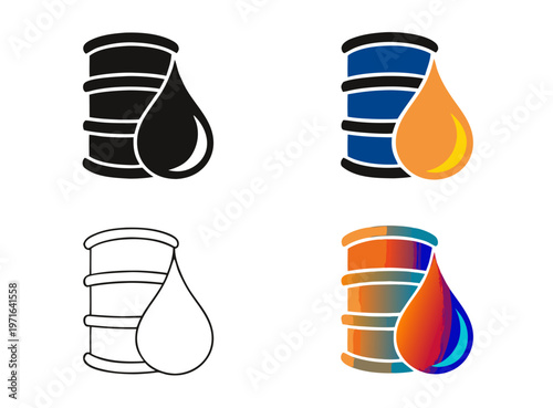 Oil Barrel Icon Set Energy Industry Silhouette Gradient Outline Collection