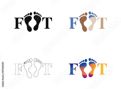 Foot Typography Logo Icon Set Footprint Gradient Outline Collection