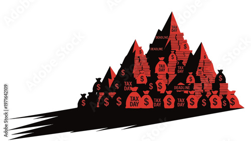 Money Bags Forming a Mountain Range for Tax Day Deadline