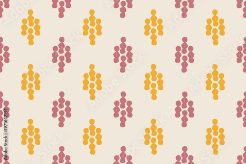 Hand-Drawn Ikat Geometric Seamless Pattern, Colorful Pastel Tribal Print for Clothing, Bedding, and Nursery Upholstery, Traditional Indonesian and Central Asian Textile Art Style