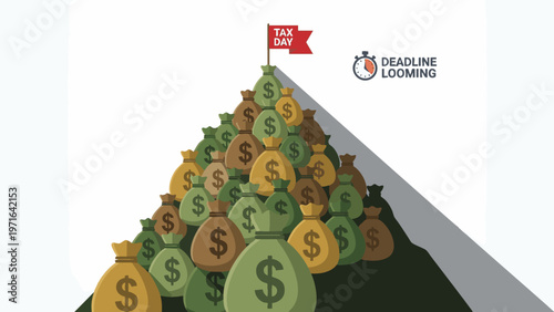 Money Bags Forming a Mountain for Tax Day Deadline