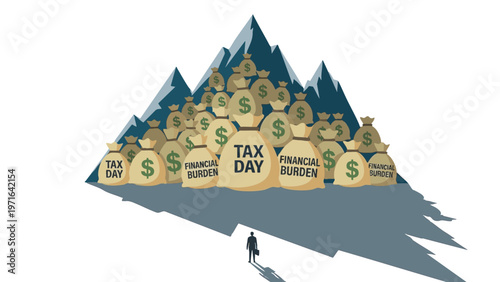 Money Bags Tower Illustration for Financial Tax Day