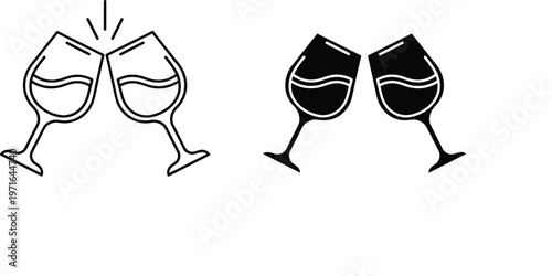 A minimalist graphic depicts two pairs of wine glasses one light and one dark clinking in a celebratory toast high quality professional detailed