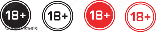 18 plus age restriction icon set, adult content age limit warning symbols, vector illustration, safety compliance design