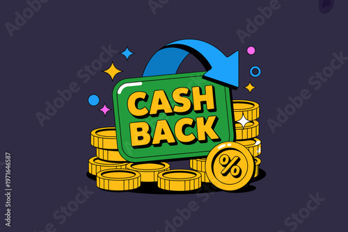 Cash back concept with wallet and gold coins on dark background