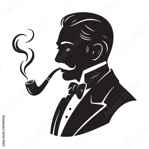 Vintage Gentleman Smoking Pipe Silhouette Retro Man Vector Illustration