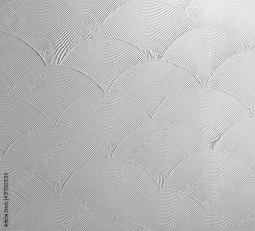 White Artex Ceiling Texture with Decorative Fan Pattern Background and Scalloped Plaster Design