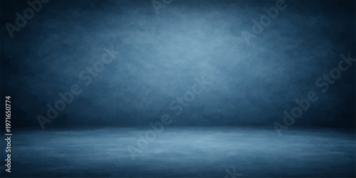 Empty dark room interior featuring a textured gray concrete wall and grunge stone floor with a rough vintage design surface