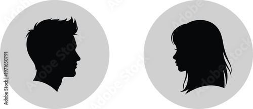 Profile silhouette collection, hairstyle outline figure, portrait motif illustration, contrast icon art, symmetry design graphic, identity posture symbol image