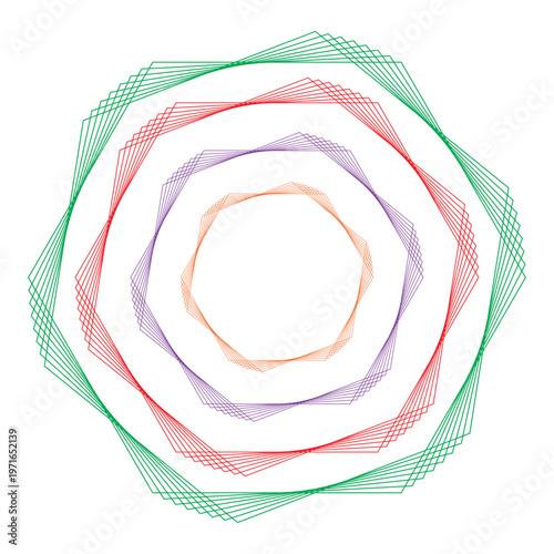 Abstract Geometric Radial Line Pattern with Rotational Polygon Design | Colorful Polygonal Spirograph Pattern with Symmetrical Line Design | Modern Circular Geometric Pattern with Repeating Line Shape