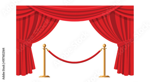 Red curtains with golden rope barrier stage or theater entrance
