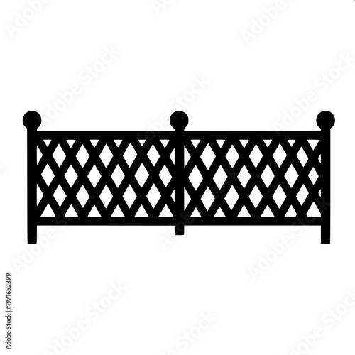 “Balcony fence silhouette with traditional balustrade design, bold black shape, minimalistic vector art, centered composition”