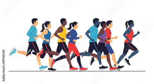 Diverse group of runners participating in a marathon or race