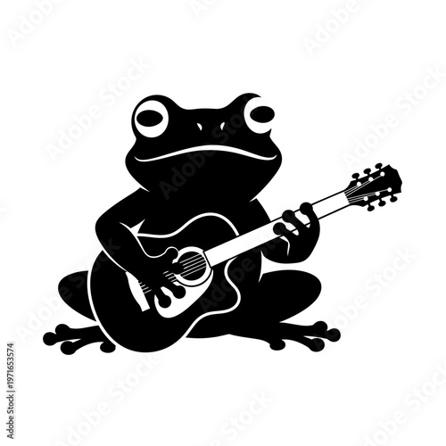 Frog Musician with Guitar: A charming frog plays a guitar with passion, showing a scene of music and nature combined