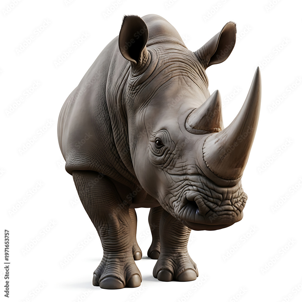 Fototapeta premium Close-up of a majestic rhinoceros with a prominent horn, full body view
