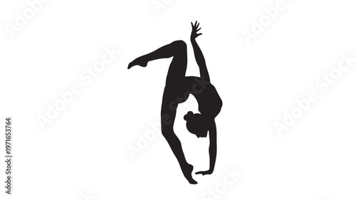 Black silhouette dancer, dynamic gymnastic pose, acrobatic figure, athletic illustration