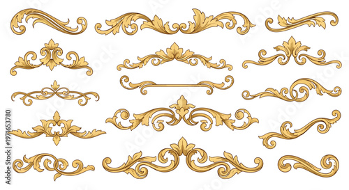 Gold Ornamental Flourishes and Vintage Decorative Borders Set for Frames, Dividers and Design Accents