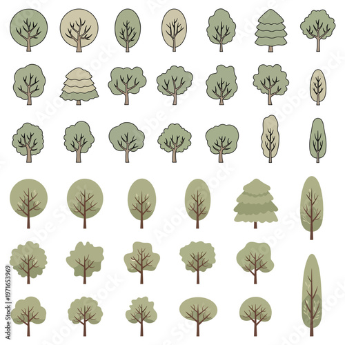 Simple Tree Collection Flat Nature Forest Icon Vector Set