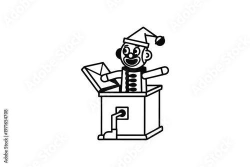 A humorous black and white cartoon illustration features a chimney with a Santa Claus face peeking out of a chimney with a surprised or cheerful expression on its face.
