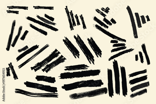 Abstract black brushstrokes on beige background a chaotic yet balanced composition