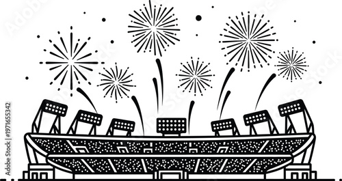 Global soccer championship celebration fireworks over stadium a victorious moment in international football