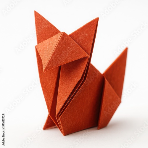 Handcrafted paper fox in deep red isolated on white