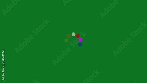 Animated loading spinner with colorful dots on a green background animation circles