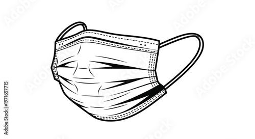 Protective surgical face mask with ear loops shown as a clean line art illustration for health and safety messaging.
