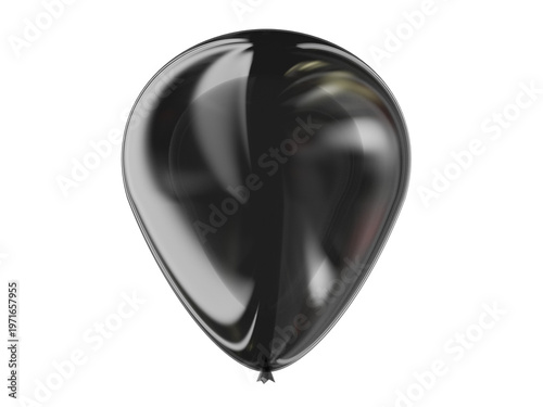 Reflective dark pear-shaped balloon with shiny surface on black background