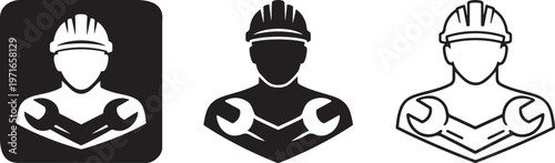 Worker wrench repair service maintenance icon set.