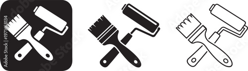 Painting tools brush roller renovation icon set.