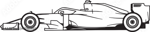 Black and white line of a formula 1 racing car side profile also transparent background formula 1 car
