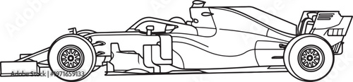 Black and white line of a formula 1 race car side profile also transparent background formula 1 car f1 car