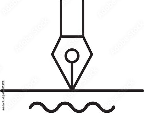 Black line of a fountain pen nib creating wavy lines on a surface also transparent background writing
