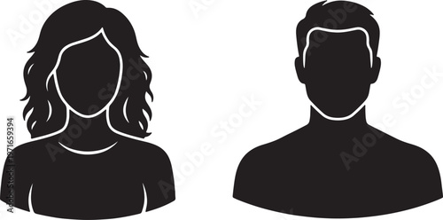 Black silhouette of a woman and a man facing forward also transparent background person people