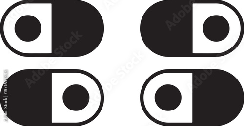 Four black and white abstract oval shapes with inner circles and geometric also transparent background