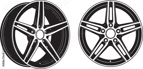 Two black and white of five spoke car wheels also transparent background alloy wheel automotive vehicle part
