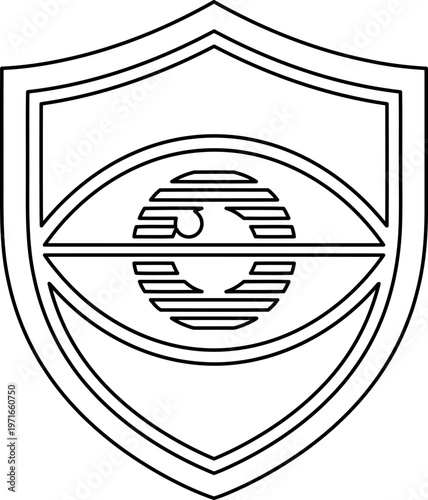 Cyber security shield icon with eye monitoring symbol for digital privacy and threat detection
