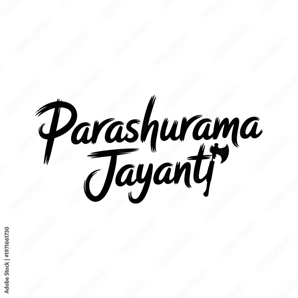 Fototapeta premium Happy Parashurama Jayanti festival greeting typography with black brush script calligraphy and axe icon vector