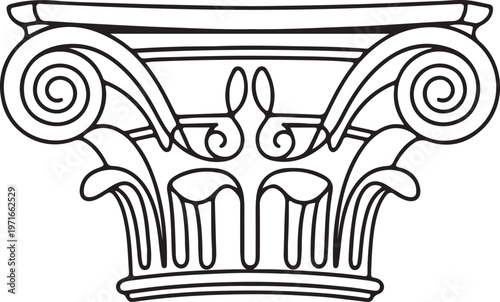 Ancient Greek Ionic Column Capital Icon - Classical Architecture Line Art Vector