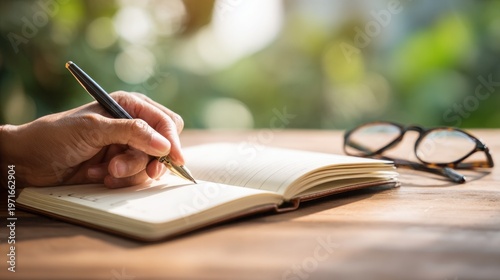 Writing in a Weekly Planner on a Wooden Table