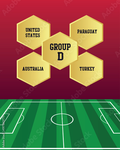 Group D Qualified for Football tournament, United States, Paraguay, Australia, Turkey Teams Competing for Victory colorful gold Vector Illustration image