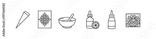 Henna tattoo supplies and ingredients for creating intricate body art designs