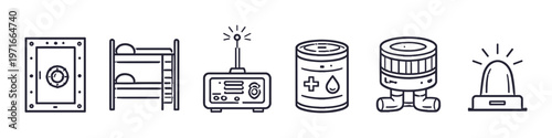 Collection of survival and emergency preparedness icons for disaster readiness