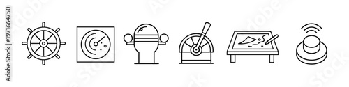 Nautical navigation and control icons for marine vessels and maritime operations