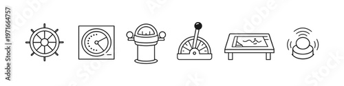 Collection of nautical navigation and control icons for marine vessels