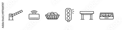 Collection of modern line art icons representing traffic and access control systems