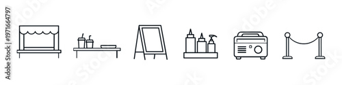 Collection of simple line icons representing food service and event elements