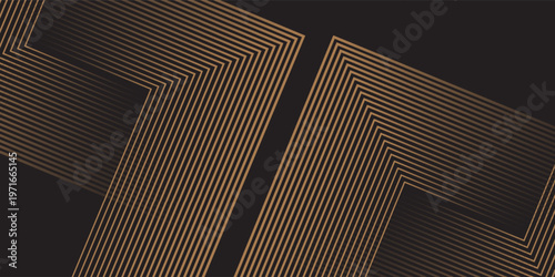 Abstract elegant black background with shiny gold geometric lines. Modern gold diagonal rounded lines pattern.Horizontal banner template. Suitable for covers, posters, presentations, vector